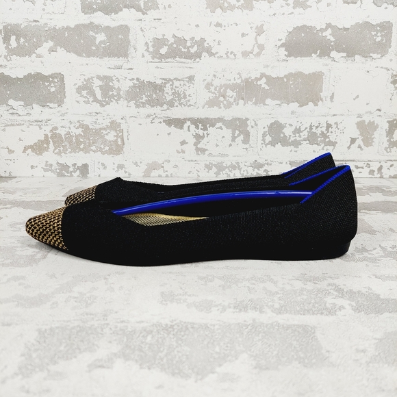 New Rothy's The Flat Black Knit Pointy Toe Slip On Loafers E975